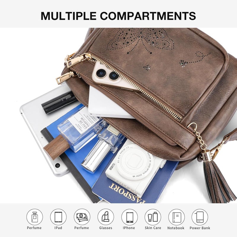 KITEVIUN Crossbody Bags for Women Trendy Leather Crossbody Purse Shoulder Handbags Butterfly Design - Image 3